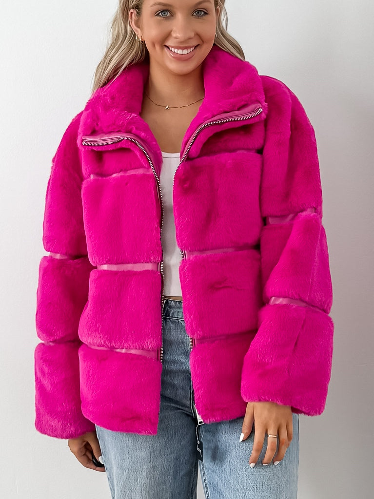 Light Pink Stand Collar Faux Fur Jacket – MISS SIXTY