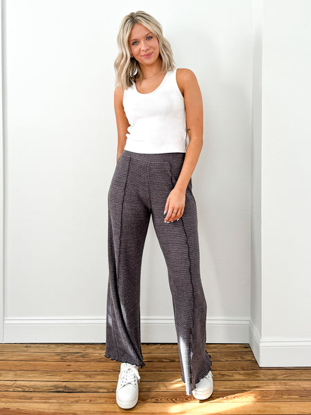 Selena Cozy Wide Leg Rib Pant- True Black – Flutter