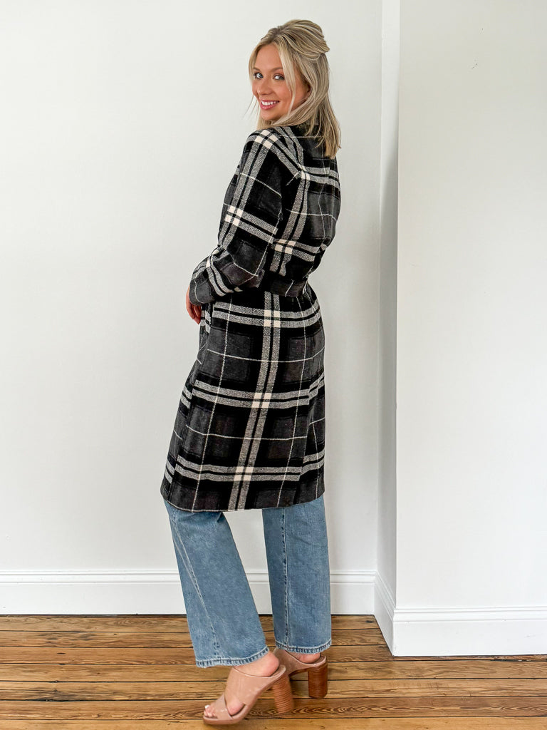 Longline sales plaid coat