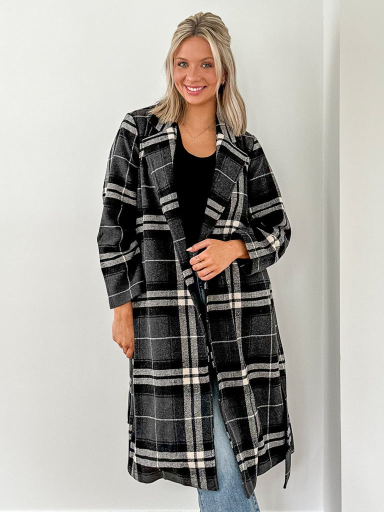 Longline sales plaid coat