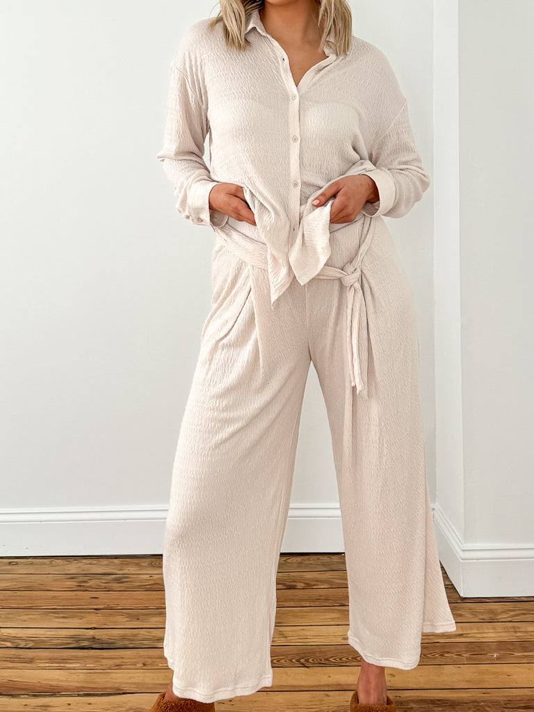 Isla Pucker Knit Pant- Whisper White