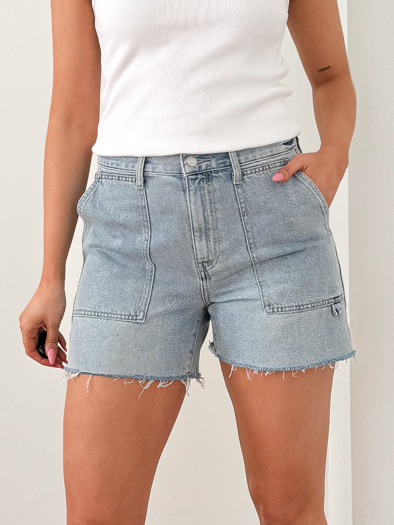 Troublemaker Medium Wash Denim High-Rise Cuffed Shorts