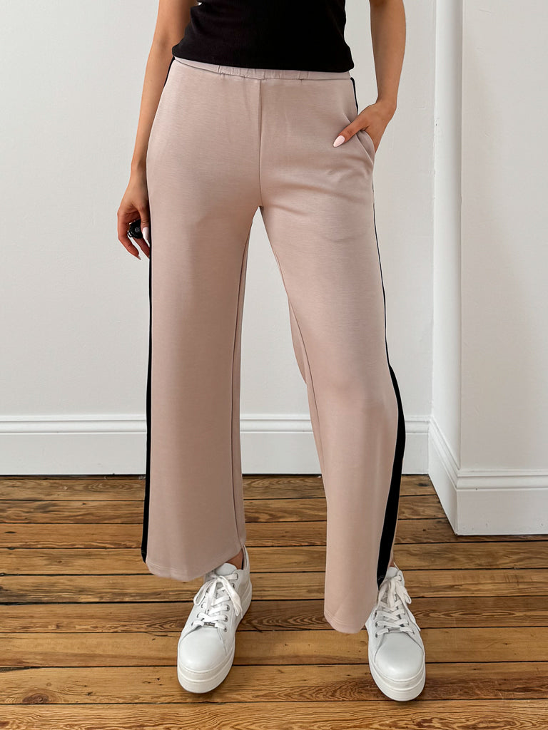 Steph Butter Modal Wide Leg Pants w/Stripe- Taupe