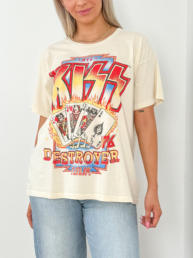 Kiss Destroyer Tour 76 Merch Tee- Stone Vintage