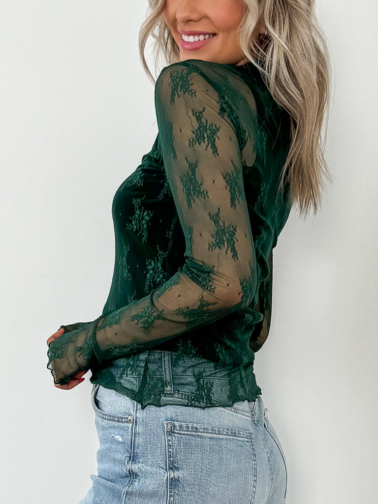 Natasha Lace Long Sleeve-Pine Green