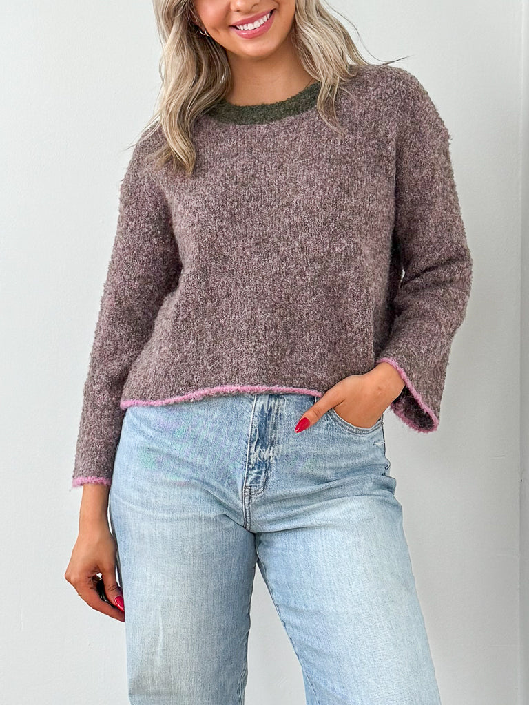 Louisa Color Block Sweater-Olive & Lavender