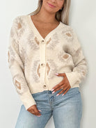 Aztec Button Down Cardigan- Ivory Mix