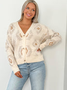 Aztec Button Down Cardigan- Ivory Mix