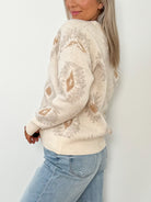 Aztec Button Down Cardigan- Ivory Mix