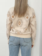 Aztec Button Down Cardigan- Ivory Mix