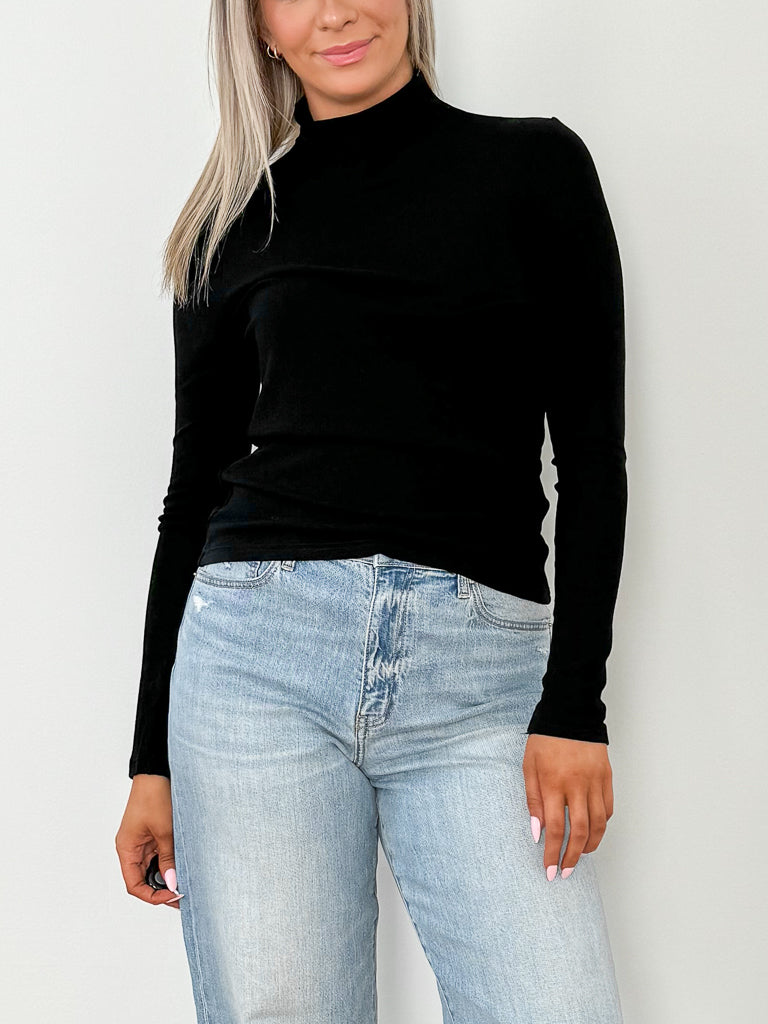 Clair Mock Neck Top-Black