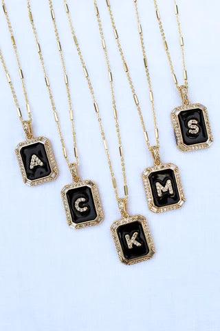 Ink Initial Tile Necklace - Gold Filled