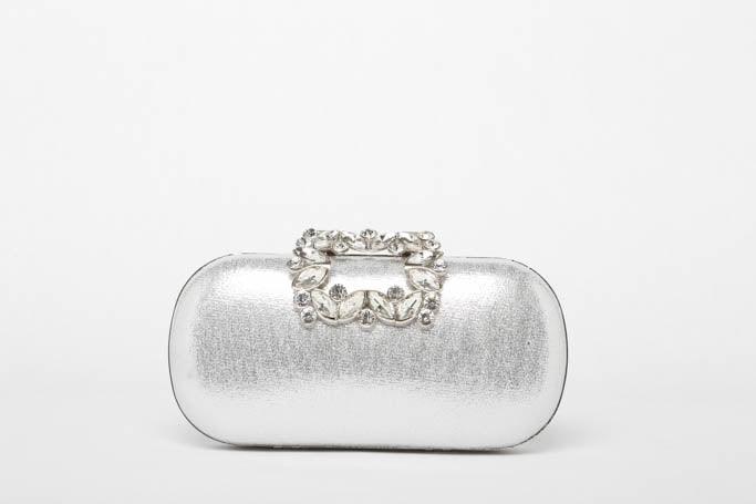 Oval Rhinestone Box Clutch Silver Flutter