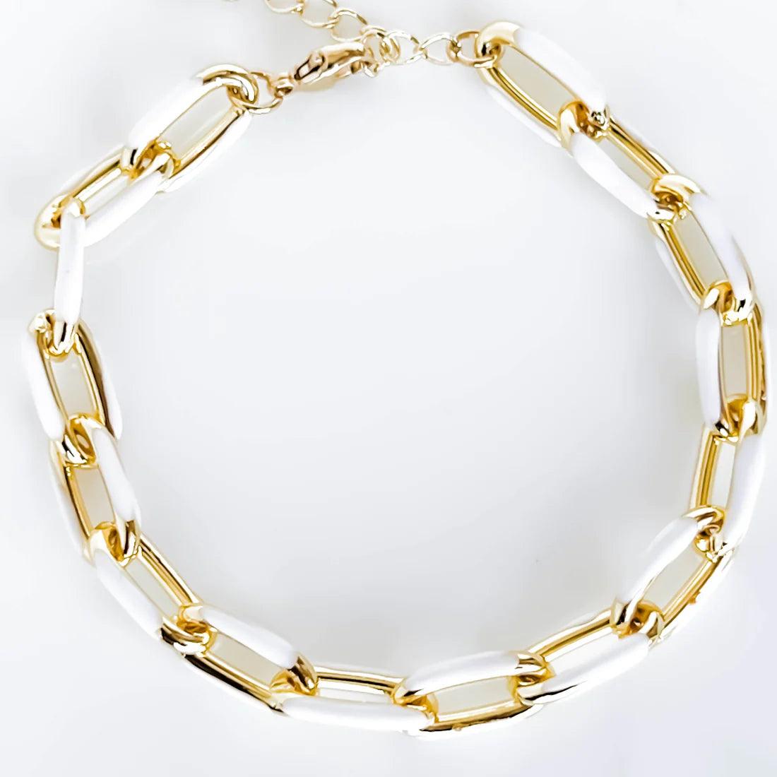 White Enamel Chain Link Bracelet